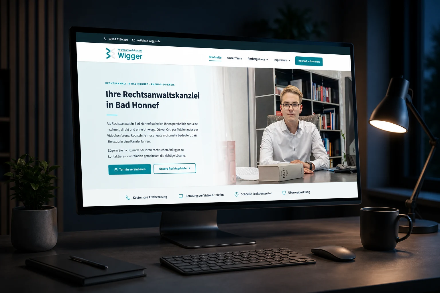 Referenz: Website einer Rechtsanwaltskanzlei aus Bad Honnef auf einem Monitor